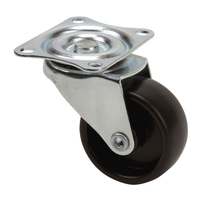 Rueda giratoria con placa y eje liso, color negro, carga máx. 10 kg, ø 2,5 cm