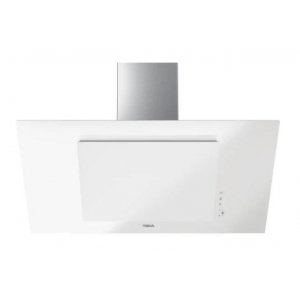 Campana decorativa de pared inclinada Teka DVT PRO 98780 TCS WH, vertical, perimetral, 90 cm, 678 m3/h, clase A+++, 3 velocidades + intensiva, 67dB, Touch Control, FreshAir, ref. 112930062, cristal blanco