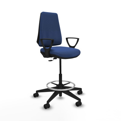 Taburete Elche CP bali azul marino brazos fijos base piramidal ruedas 65mm nailon