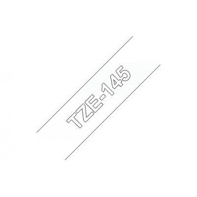 Brother TZe145 Cinta Laminada Generica de Etiquetas - Texto blanco sobre fondo transparente - Ancho 18mm x 8 metros
