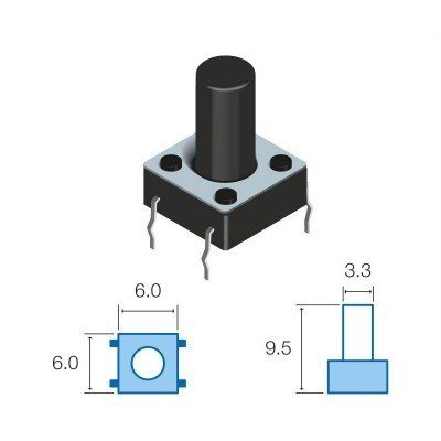 Pulsador Tacto 6x6mm altura total del boton 9,5mm TACT-69K-F