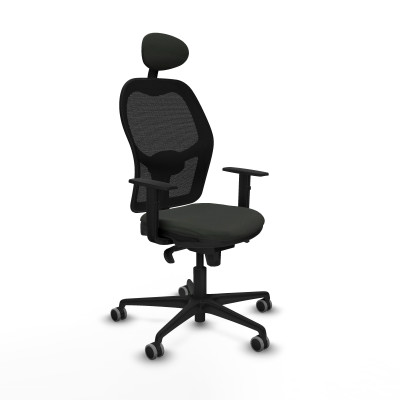 Jorquera sincro malla negra bali negro brazos 1D base nailon cabecero fijo ruedas 65mm engomada