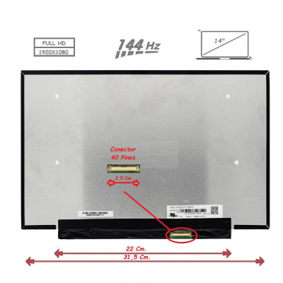 Pantalla para portátil LED 14\ 40 Pines Full HD Sin Brackets 144Hz