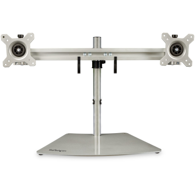 Soporte VESA para 2 Monitores - Soporte Ergonómico de Sobremesa para 2 monitores de 24 con Montaje VESA - con Base Independiente y Altura Ajustable- Soporte con Mástil - Plata