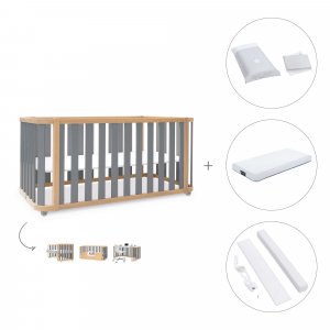 Cuna-cama colecho 70x140 cm madera/gris (4en1) + colchón + textil Galaxy · Crea Plus Due Antracita