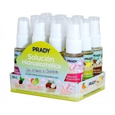 Prady Spray Hidroalcoholico Higienizante 30ml - 6 Aromas a Golosinas - Alcohol 70% - Expositor 12 unidades