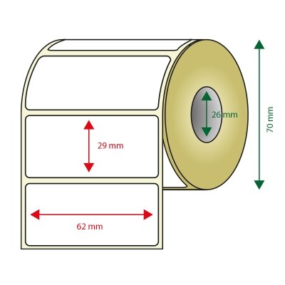 PACK DE 6 ROLLOS DE ETIQUETAS ADHESIVAS TERMICAS BLANCAS APPROX ANCHO 70mm TAMAÑO ETIQUETA 62x29mm 800u POR ROLLO