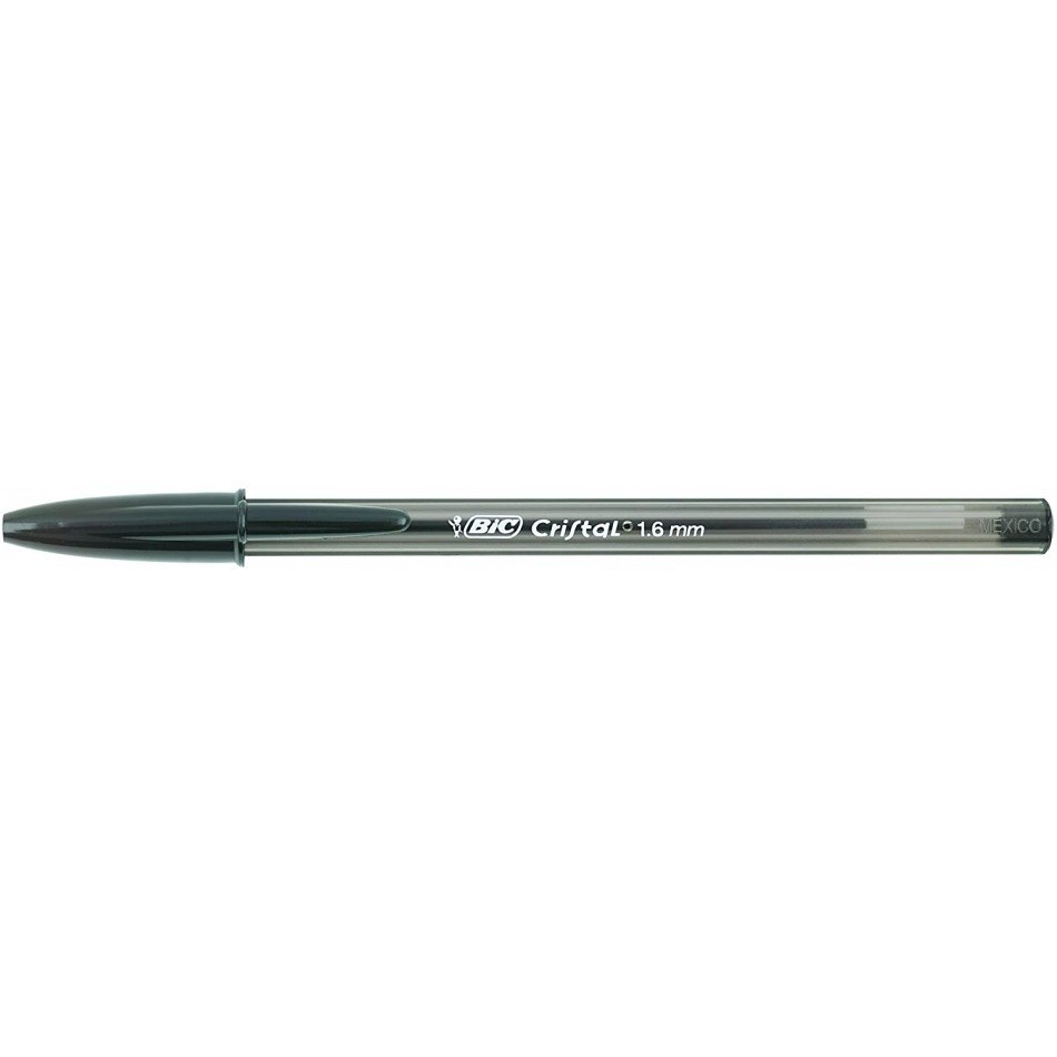 Bic Cristal Large Boligrafo de Bola - Punta Gruesa de 1.6mm - Trazo de 0.60mm - Tinta con Base de Aceite - Translucido - Color Negro