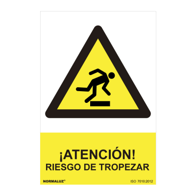 Cartel atencion riesgo de tropezar (pvc 0.7mm) 30x40cm normaluz