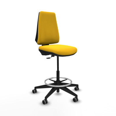 Taburete Elche CP similpiel amarillo base piramidal ruedas 65mm engomadas