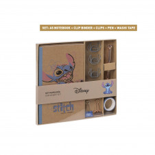 Set de Papelería Stitch Disney con Cuaderno A5, Bolígrafo, Washi Tape, Clips y Pinzas