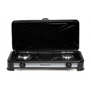 Hornillo de gas butano Melchoni MINERVA2, 2 zonas, con tapa, manual, negro