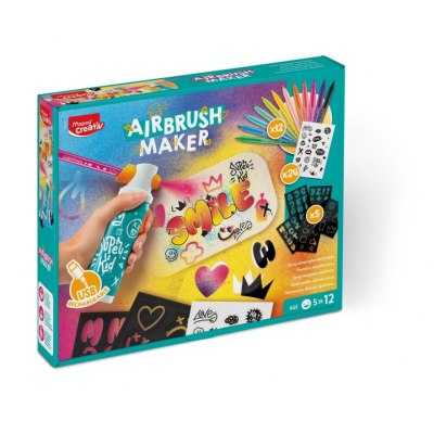 Maped Airbrush Maker Kit de Aerografo para Niños Facil de Usar con Rotuladores Maped Jungle + Pack de Recambios - Para Niños a partir de 5 Años