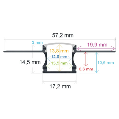Perfil LED Empotrar Obra 57,2x14,5mm Opal 2m