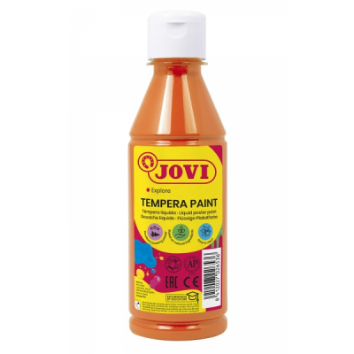 Jovi Tempera Paint Tempera Liquida 250ml - Base Agua - Lista para Usar - Alto Poder Cubriente - Secado Rapido - Excelente Fluidez - Adherencia en Multiples Superficies - Color Naranja