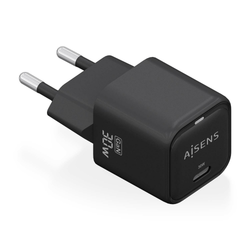 AISENS - CARGADOR GaN 30W, 1xUSB-C PD3.0 QC4.0, NEGRO