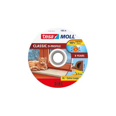 Tesa Moll Classic D-Perfil Burlete para Ventanas Perfil D 100m x 9mm x 4mm - Color Marron