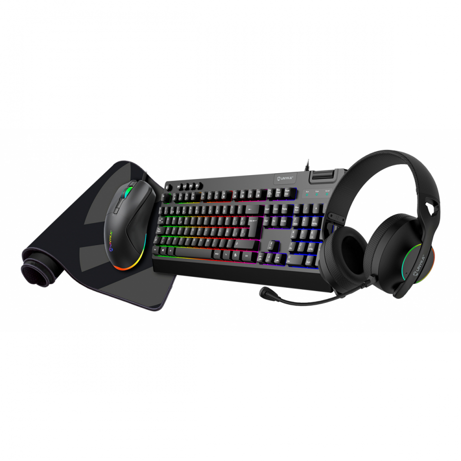 UNYKAch - Pack Gaming NOVA 4 en 1 Teclado Español, Ratón, Cascos, Alfombrilla