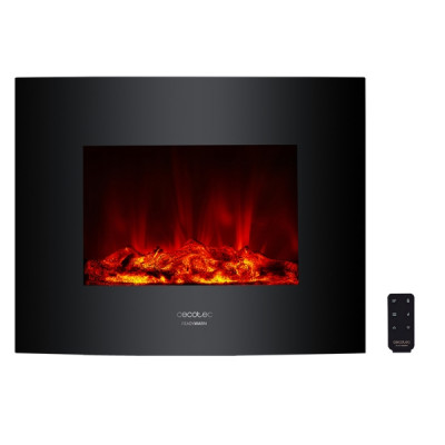 Cecotec Ready Warm 2600 Chimenea Electrica de 26 - Potencia de 2000W - Control Remoto Incluido - Cristal Templado Curvo - Llamas LED Ajustables - Temporizador Semanal - 66.5x13.5x56cm - Color Negro