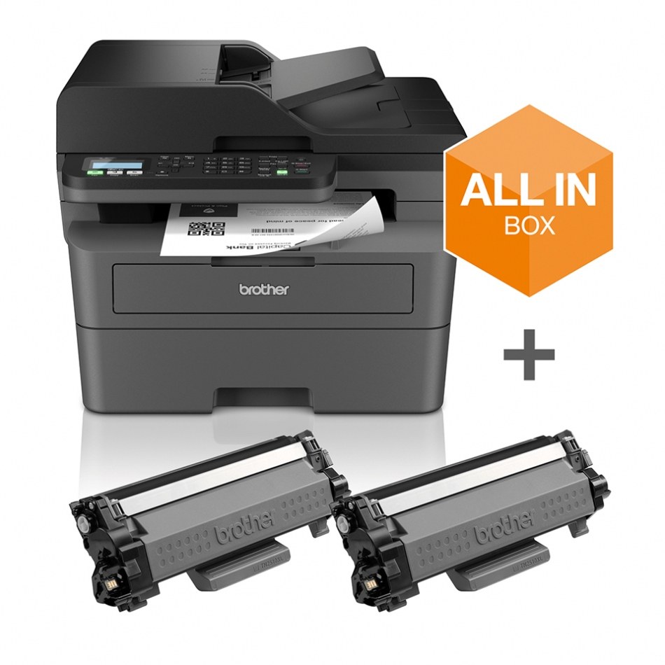 Impresora multifunción  Brother MFCL2860DW, Láser, Monocolor, WiFi, Fax,  Impresión automática a doble cara, Negro