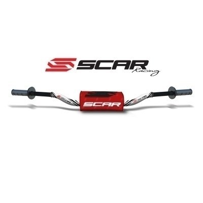 Manillar SCAR O² Ø28,6mm Yamaha de aluminio sin barra, blanco, morcilla roja S9182WH-RD