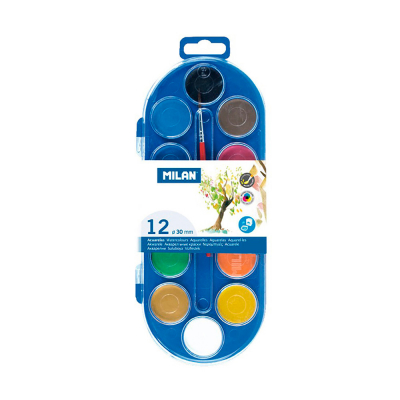 Estuche con 12 pastillas de acuarelas ø30mm + pincel