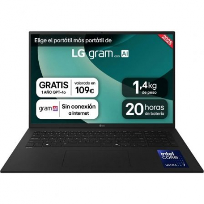 Portátil LG Gram 17ZD90T-G.AX78B Intel Core Ultra 7-255H/ 16GB/ 1TB SSD/ 17/ Sin Sistema Operativo
