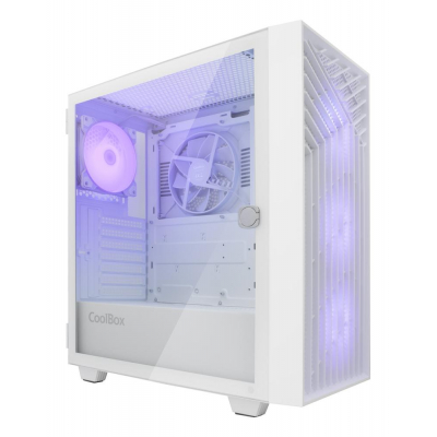 Caja ordenador gaming coolbox ga300 grid line atx argb cristal templado blanco