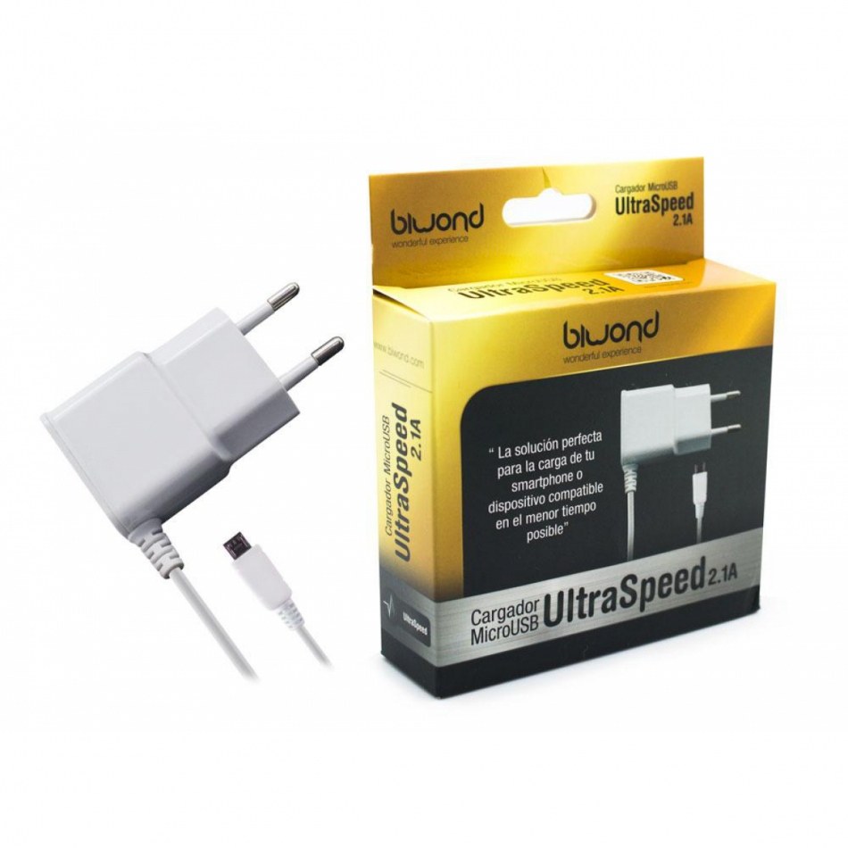 Cargador Micro USB UltraSpeed 2.1A Blanco Biwond