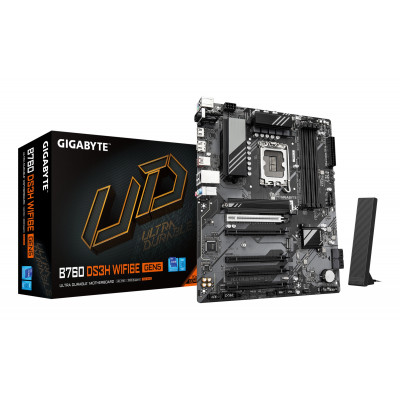 B760 DS3H WIFI6E GEN5 Placa Base  Compatible con procesadores Intel Core 14ª generación, VRM digital de 8+2+1 fases, hasta 5600 MHz DDR5, 2xPCIe 4.0 M.2, Wi-Fi 6E, LAN 1 GbE, USB 3.2 Gen 2x2