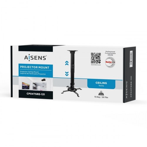 AISENS - SOPORTE UNIVERSAL GIRATORIO, INCLINABLE Y EXTENSIBLE DE TECHO PARA PROYECTOR 13.5KG, NEGRO