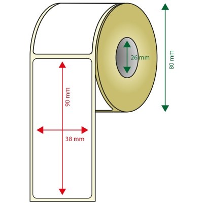 PACK DE 6 ROLLOS DE ETIQUETAS ADHESIVAS TERMICAS BLANCAS APPROX ANCHO 80mm TAMAÑO ETIQUETA 38x90mm 400u POR ROLLO