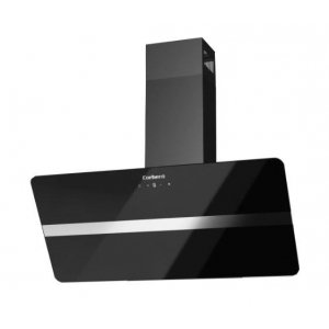 Campana decorativa de pared inclinada Corberó VICTORIA960B, vertical, 90 cm, 594 m3/h, clase A, 3 velocidades, 67dB, filtro aluminio, 2 luces LED, cristal negro