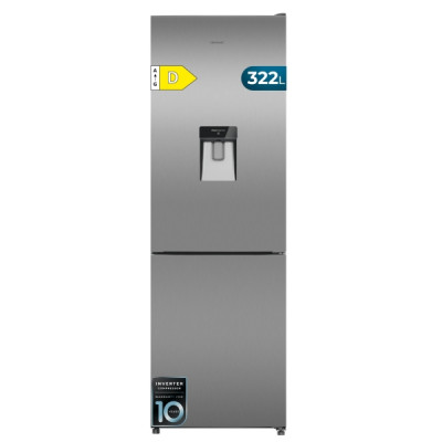 Cecotec Bolero CoolMarket Combi 322i WD Inox D Frigorifico Combi - Capacidad 322L - Deposito de 322L - Luz LED - Temperatura Regulable - Acero Inoxidable - Total Nofrost - 59.5x185.5cm - Color Acero