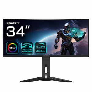 Monitor de juegos curvo OLED WQHD MO34WQC2 de 34 - 3440 x 1440, 240Hz, 0.03ms, KVM, 250 cd/m², FreeSync Premium Pro, DisplayHDR True Black 400, HDMI 2.1, Displayport 1.4