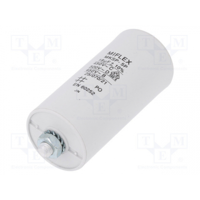 Condensador MOTOR 18uF 450Vac FASTON + M8 Medidas 40X70mm
