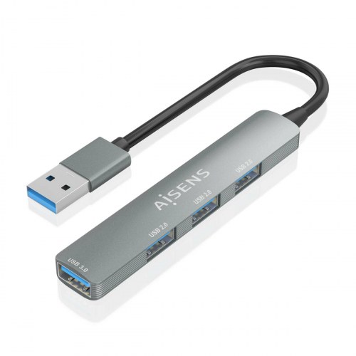 AISENS - HUB USB 3.0 Aluminio, 1xUSB3.0 A/H+3xUSB2.0 A/H, Gris, 10cm