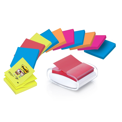 Post-It Super Sticky Dispensador con 12 Blocs de 90 Z-Notas - Dispensador Pro - Forma Cuadrada - 76x76mm - Color Blanco