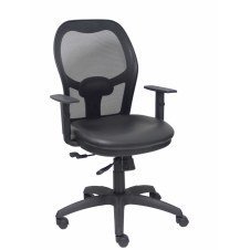 Piqueras y Crespo Silla Jorquera traslack malla negra asiento similpiel negro brazos regulables