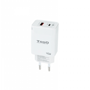TooQ Cargador de Pared GaN USB-C/PD + USB-A/QC 45W,