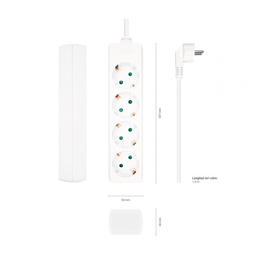 Aisens - Base Multiple 4 Tomas Sin Interruptor Con Cable 3X1.5Mm2, Bla