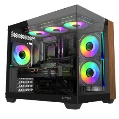 CAJA MICRO ATX ABYSM SAVA 285C GPU 410mm 1x3.5 2x2.5 USB-C 3.2 SIN FUENTE NEGRO MADERA