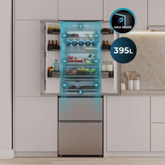 Frigorífico combi Cecotec F2D 395 Inox E, 185 x 59.5 x 68 cm, Total No Frost, clase E, 39 dB, 395 litros, Fresh Flex, puerta francesa, inox - imagen 7