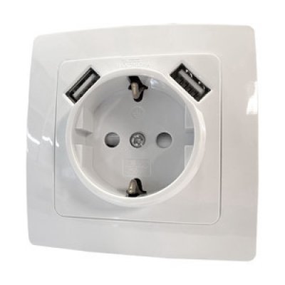 Base Enchufe Schuko con 2 tomas USB