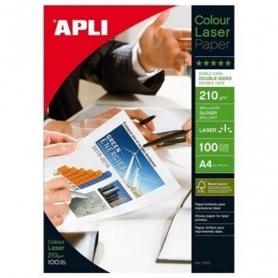 Papel Láser Glossy Apli 11833/ DIN A4/ 210g/ 100 Hojas/ Brillante