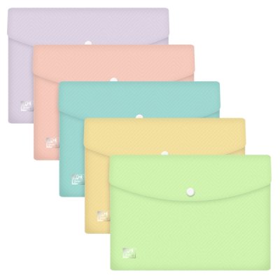 Oxford Urban A5 Sobre Portadocumentos de Plastico Rigido Translucido A5 - Capacidad hasta 40 Hojas - Cierre de Broche - Colores Pastel Surtidos