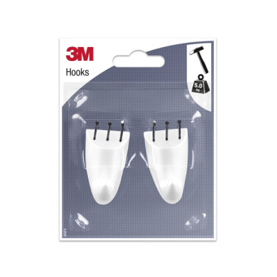 3M Pack de 2 Ganchos para Clavar - Formato M - Soporta hasta 5kg - Color Blanco