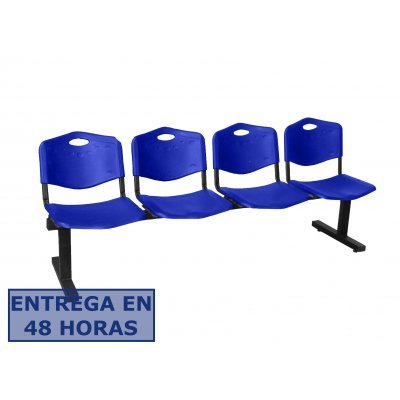 Bancada De Espera De Cuatro Plazas Y Estructura De Hierro En Color Negro Asiento Y Respaldo En Pvc Color Azul Piqueras Y Cresp