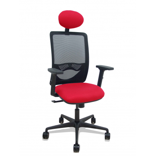 Silla Zulema sincro malla negra asiento bali rojo brazos 2D ruedas 65mm cabecero