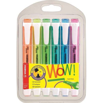 Stabilo Swing Cool Pack de 6 Marcadores Fluorescentes - Cuerpo Plano - Punta Biselada - Trazo entre 1 y 4mm - Tinta con Base de Agua - Antisecado - Colores Surtidos